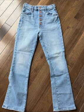 MOTHER Light Blue High-Rise Button-Fly Cropped Jeans